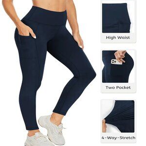 Women Sculpting Detailed High Waist Yoga Leggings w/Pockets Navy 1X-3X